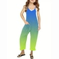 thumbnail image 1 of RXIRUCGD Girls Casual Jumpsuits Gradient Print Sleeveless Summer Rompers Long Pants With Pockets For 5-14 Years( Green, Size:5 Years ), 1 of 6