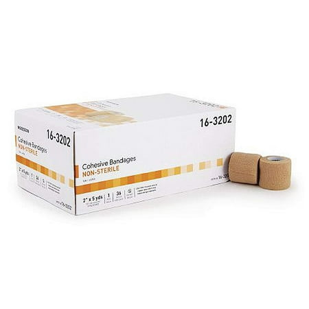 Cohesive Single Face - 36 Pack of Cohesive Bandages 2 Inch X 5 Yard. Self-adhering Bandages to Hold dressings in Place. Single use, tan Color, Non-sterile.