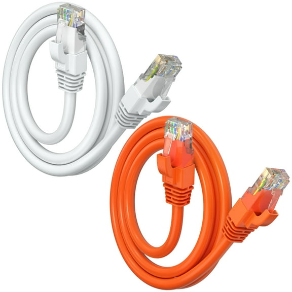 Maximm Cat 6 Ethernet Cable 1.5 ft (2-Pack) - High-Speed LAN Cable, Internet Cable, Patch Cable, and Network Cable - UTP, 10Gbps, 550MHz Ethernet Cord - Orange & White