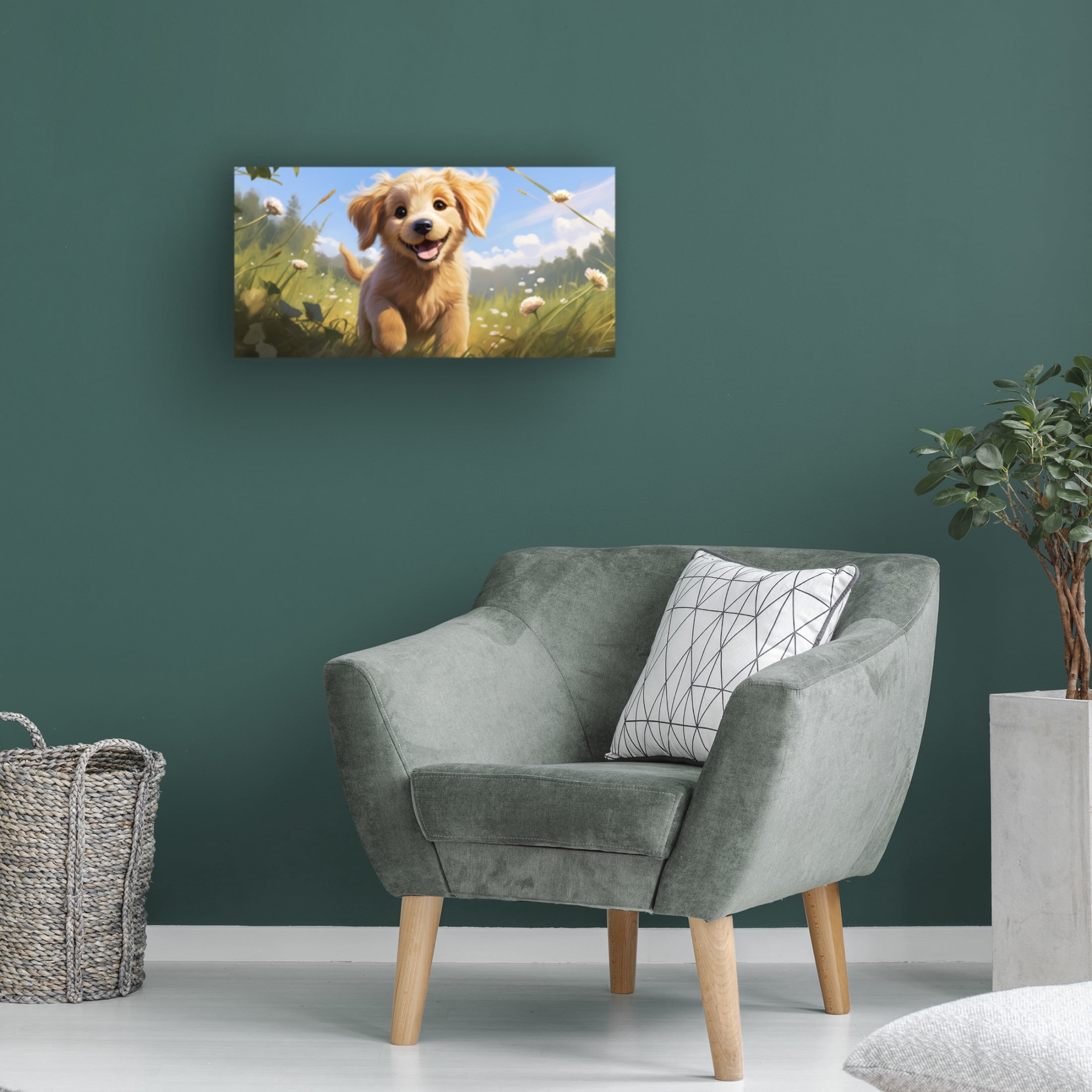 Canvas Wall Art - Momart 'Happy Puppy 3' Wall Art for Living Room, Bedroom, or Office Décor by Trademark Fine Art - 32 x 16 Inches