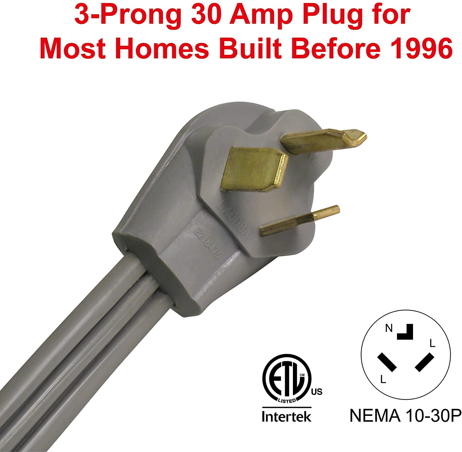 Clear Power 6 ft 10/3 SRDT, Indoor Dryer Cord, 3-Wire 30 Amp, Gray, CP10016