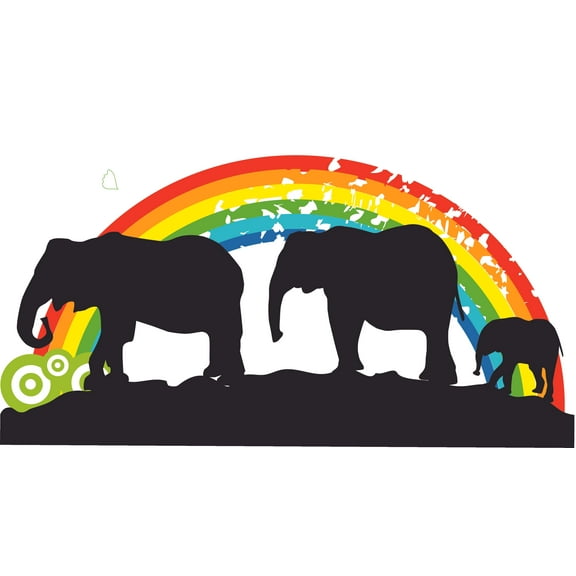 Rainbow Elephant Silhouette Animal Customized Name Wall Decal- Custom Vinyl Wall Art - Personalized Name - Baby Girls Boys Kids Bedroom Wall Decal Room Decor Wall Stickers Decoration Size (12x20 inch)