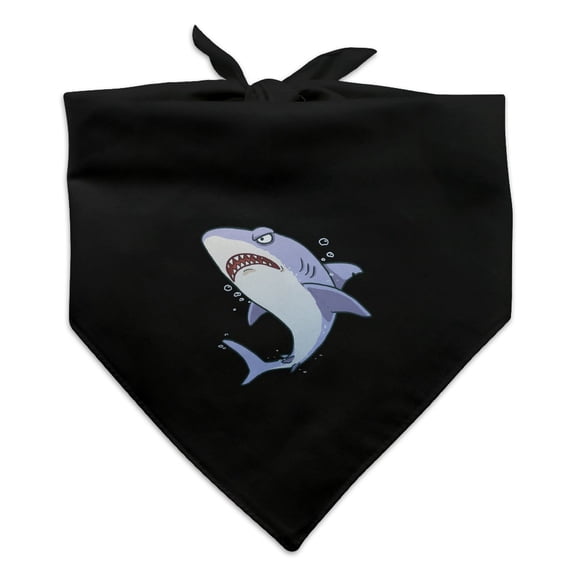 Great White Shark Cartoon in Ocean Dog Pet Bandana - Black