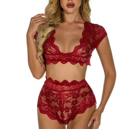 Generic Sexy Lingerie Suit Women s plus Size Split Two-Piece Set Lace See-through Sexy Passion Pajamas
