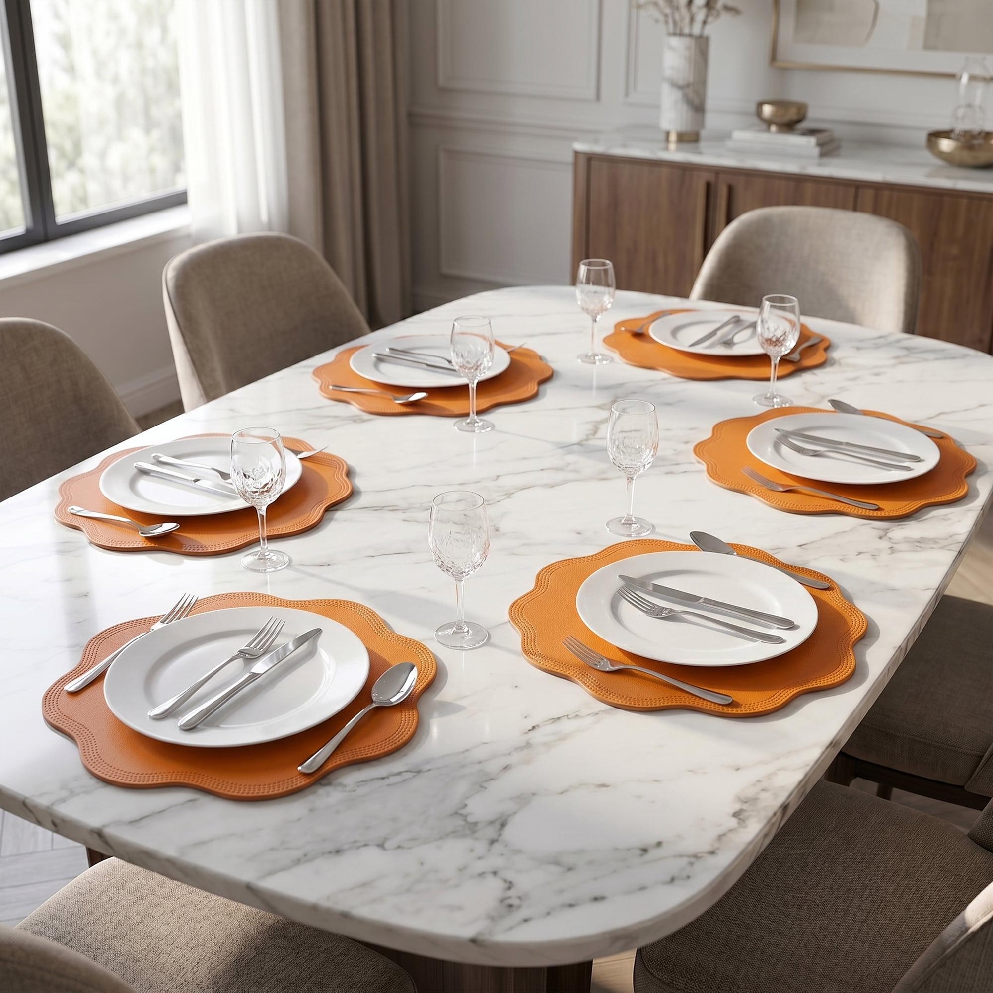 Unique Bargains Set of 6 Faux Leather Placemats for Kitchen Table Decor Yellow 15"x15"