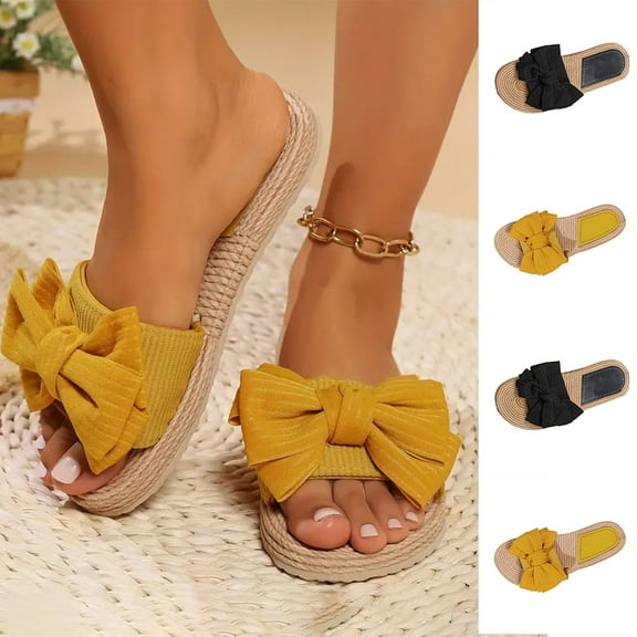 Summer Slippers for Women Flat Heel Non-Slip Open Toe Slip-on Slides Women Footwear Causal Summer Dressy Beach Shoes Yellow 6