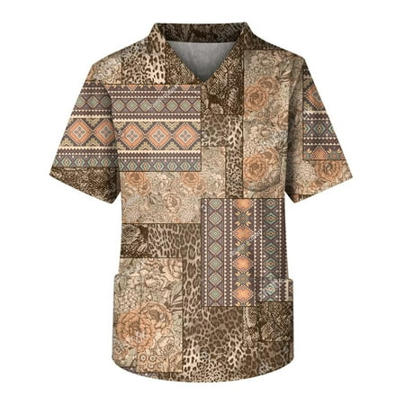 

Umitay Plus Size Scrubs Men s Short Sleeve V Neck VintagePrint Chest Pocket Carer Top