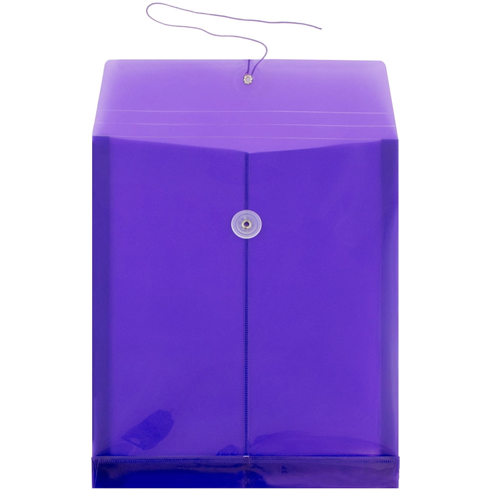 JAM Paper Plastic Envelopes, 9.8x11.8, Purple, 12/Pack, Button String, Letter Open End