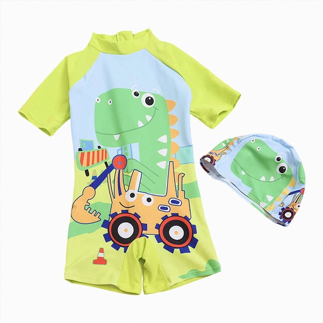 COMVALUE Toddler Swimsuit Suits Short Sleeve Swimwear UPF 50+ Bathing Suit Zip Rashguards (Light Green, 1-2 Years)