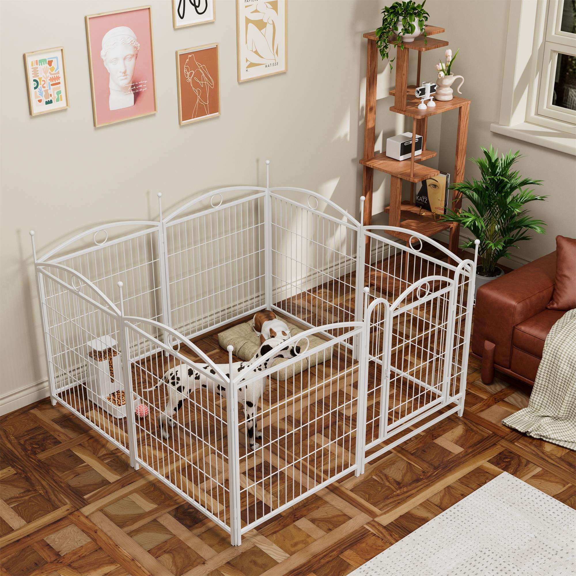 Pefilos Outdoor Dog Playpen with Doors, 32" 8 Panels Indoor Dog Fence Metal Dog Pen Pet Puppy Exercise Pen for RV Camping Garden Yard, White