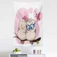 thumbnail image 1 of Colorful Tapestry, Cartoon Birds is Sitting on a Branch Bee Smiling Loving Valentine, Fabric Wall Hanging Decor for Bedroom Living Room Dorm, 5 Sizes, Pale Pink Beige Taupe, by Ambesonne, 1 of 1