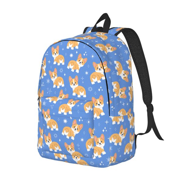 Disketp Kawaii Corgi Mochila de Lona Estampada, Mochila Escolar de Viaje Ligera para Estudiantes y Portátil-Small