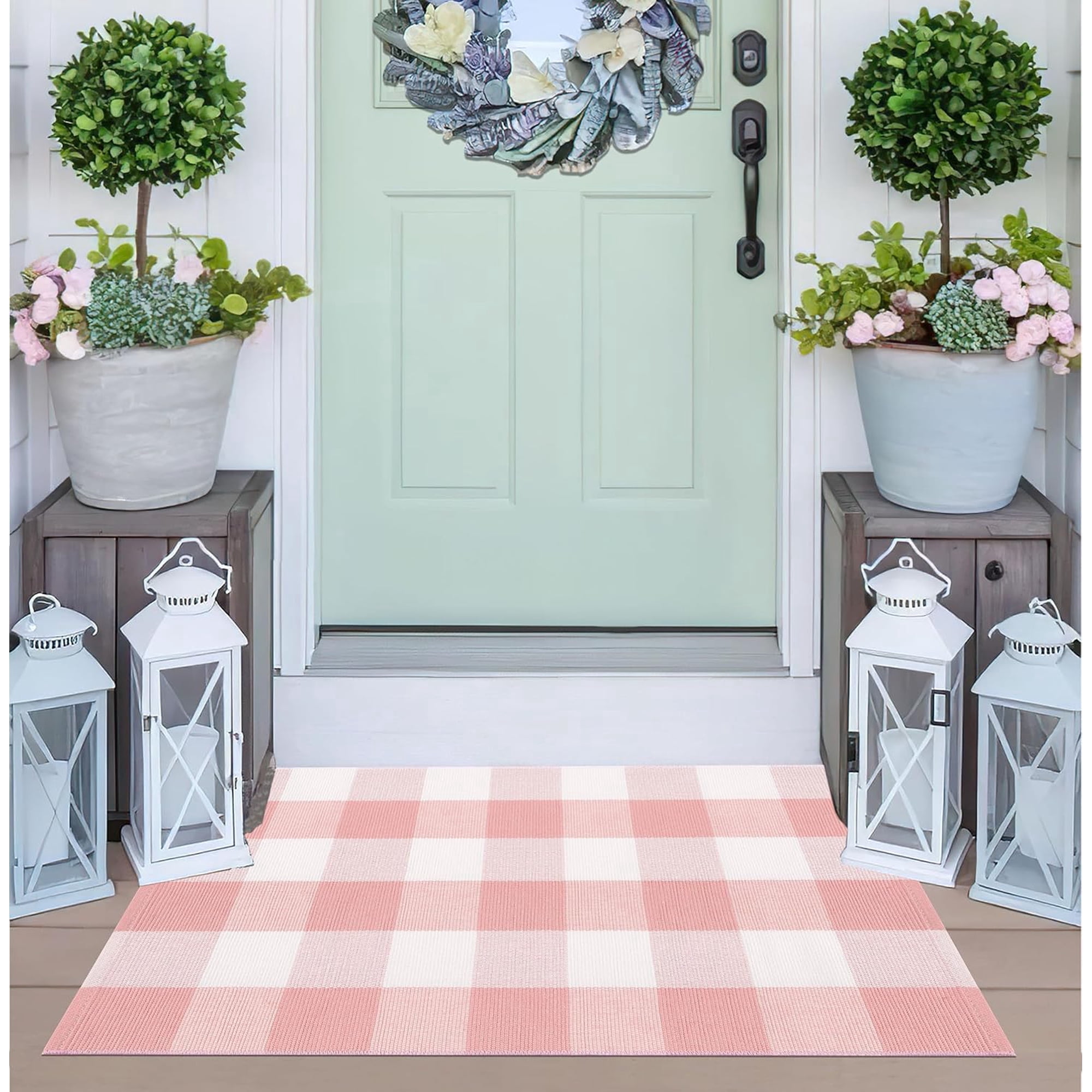 Outdoor Layering Rugs for Front Door, Red And Doormat Front Porch Outdoor Rug Woven Machine Washable Layer Doormat Welcome Tiered Doormat Layering Rug Front Door, 23.6"X35.4"