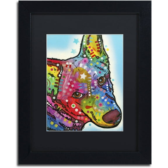 Trademark Fine Art "Aussie Sheep Dog" Canvas Art by Dean Russo, Black Matte, Black Frame