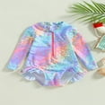 thumbnail image 3 of QJUHUNG Kid Baby Girls One Piece Swimsuit Long Sleeve Zipper Swimwear Ruffle Rashguard Bathing Suits Beachwear, 3 of 7