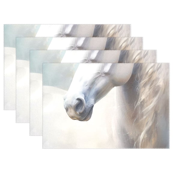 Horse by White 12×18 inch Placemats Heat Resistant Washable Foldable Rectangular Placemats Set Decoration Indoor Outdoor for Kitchen Dining Table 1PC