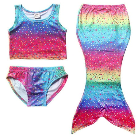 - Little Girl 3pcs Mermaid Tail Swimmable Costume Swimsuit Long Princess Dress