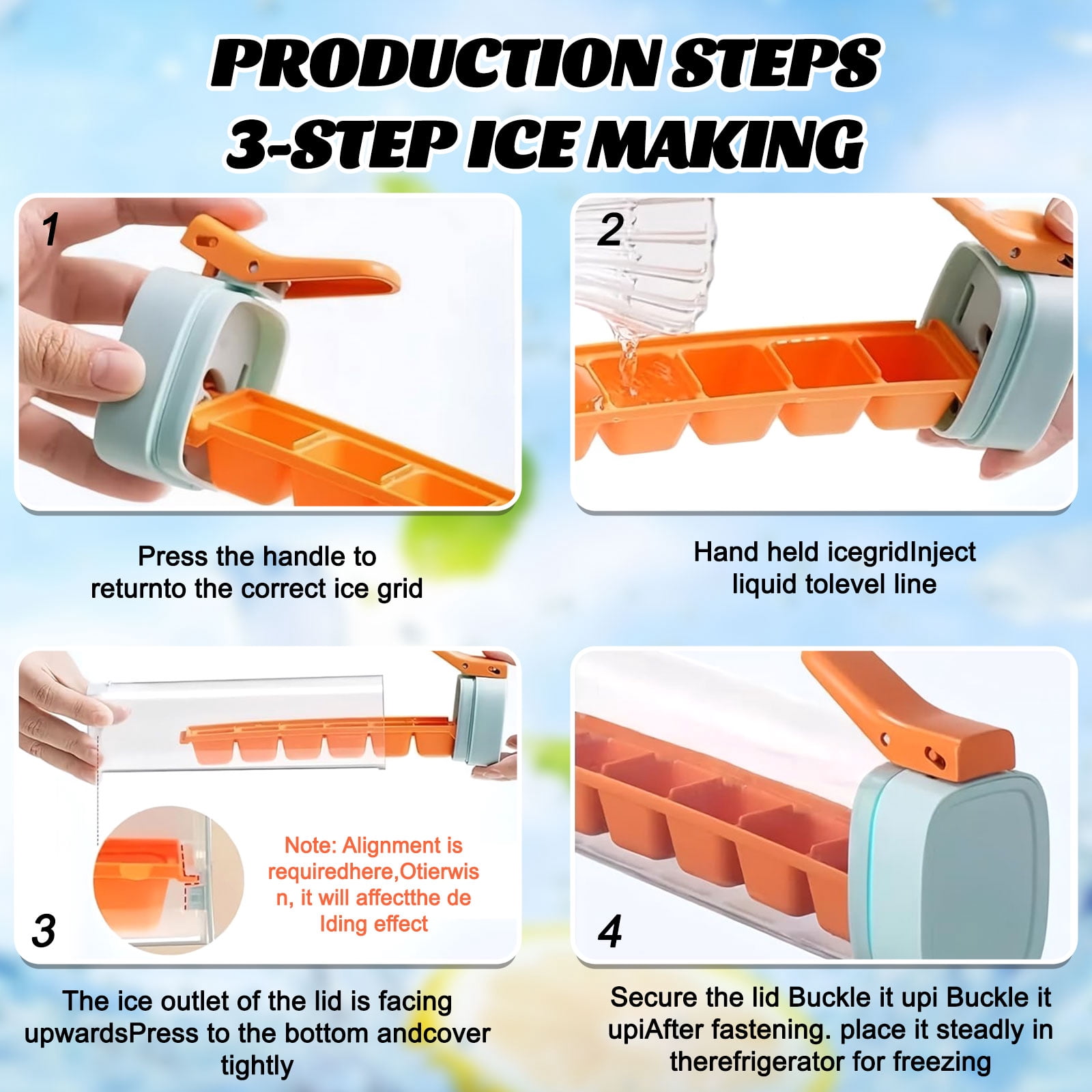 Ice Cube Tray with Lid and Storage Container, Press Type Ice Maker Mold, Easy Release Ice Tray 6 Grid Square Ice Cubes for Home Kitchen Use