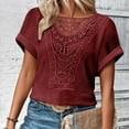 thumbnail image 5 of Patlollav Women Tees Under $10,Short Sleeve T-Shirt for Womens Casual Solid Round Neck Lace Patchwork Tops, 5 of 6