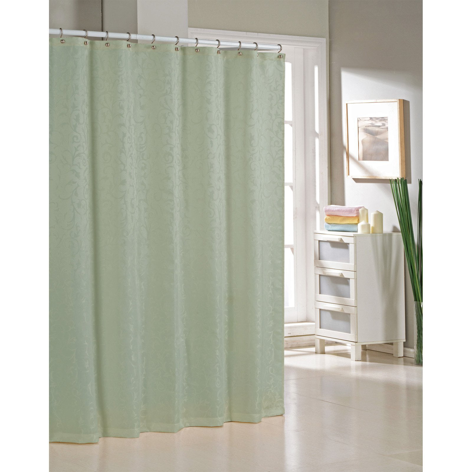 Carnation Home Fashions SCPRE-WAF//42 Pre Hooked Waffle Weave Fabric Shower Curtain Sage