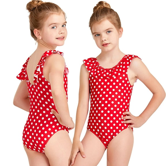 Ytdscs Kids Girls Swimsuits One-Piece Bathing Suits Teenager Polka Dot Print Kids Sport Summer Beach Swimwear for Girls 10-16T