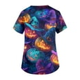 thumbnail image 4 of HAJWOH Halloween Scrub Tops Women Short Sleeve Nursing Uniforms Novelty Pumpkin Bat Ghost Spider Witch Print Medical Scrub Trendy Vneck Scurbs Dark Purple XL, 4 of 5