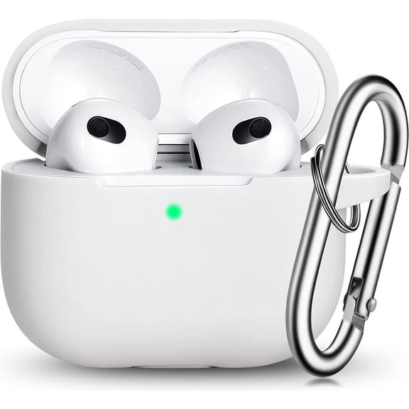 AirPods 3 Case Cover, Silicone Protective Accessories Skin with Keychain Compatible with Apple AirPod 3rd Generation 2021 for Women Men Girls Boys,Front LED Visible-White