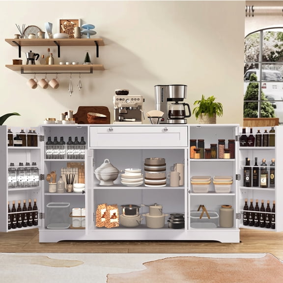 Haverchair 54" Kitchen Sideboard Buffet Cabinet with Storage, Coffee Bar Cabinet, Farmhouse Kitchen Storage Cabinets with Drawer, Kitchen Pantry Storage w/Adjustable Shelves for Living Room Bathroom