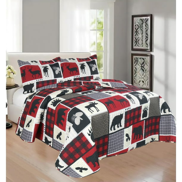 Quilt Bed Set Bear Elk Log Cabin Lodge Rustic Quilt Set