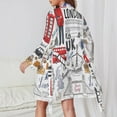 thumbnail image 2 of London Double Decker Bus Night Robe Long Sleeve V Neck Robe With Belt Women's Sleepwear Dresses, 2 of 9
