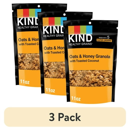 (3 pack) KIND HEALTHY GRAINS Granola, Healthy Snack, Oats & Honey Granola with Toasted Coconut, Snack Mix 11 OZ