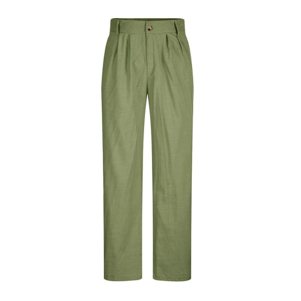 Cotton Linen Chino Pants for Men Pleated Front Pants Summer Casual