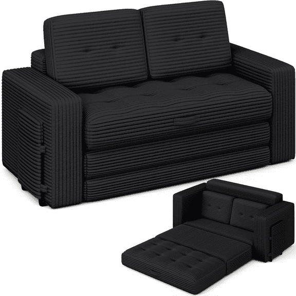 WENTUM Pull Out Loveseat Boneless Couch,Sleeper Sofa, Folding Couch Bed with Pillow for Living Room Bedroom, Black