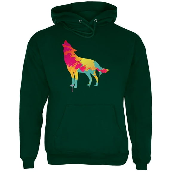 Splatter Wolf Mens Hoodie Forest Green SM