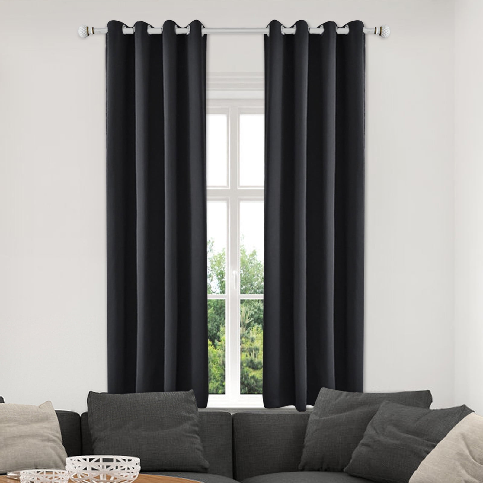 Blackout Curtains 52 x 84 inches Long Black Curtains Set of 2 Panels Thermal Insulated Room Darkening Curtains for Bedroom