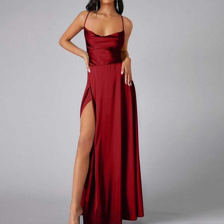 TMOYZQ Women's Satin Prom Dress with Slit Long Spaghetti Strap Cowl Neck Formal Evening Cocktails Party Gowns Wedding Guest Dresses for Women - Walmart.com TMOYZQ Women's Satin Prom Dress with Slit Long Spaghetti Strap Cowl Neck Formal Evening Cocktails Party Gowns Wedding Guest Dresses for Women - Walmart.com