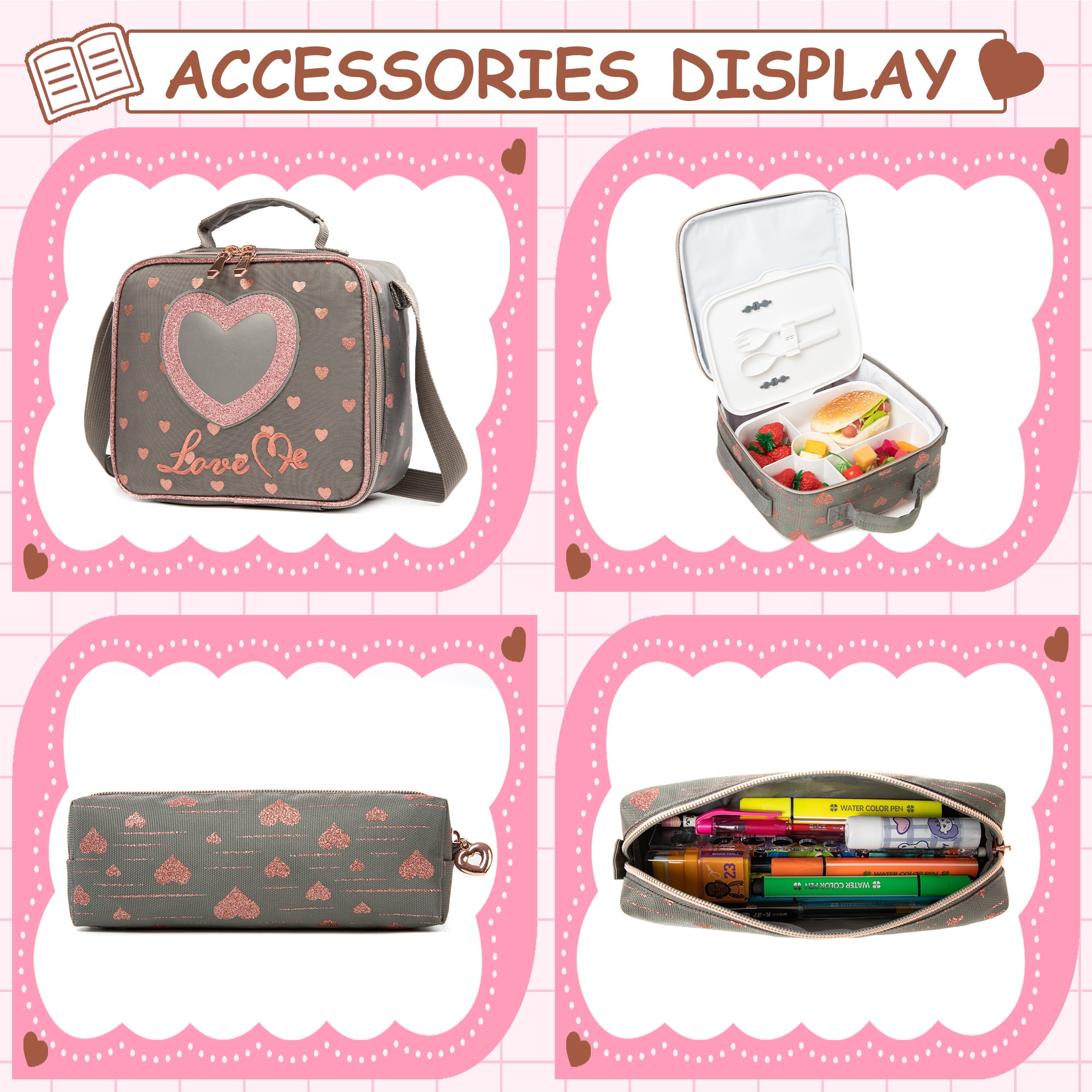 Kids Rolling Backpacks for School Girls with Wheels Rolling School Bags Lunch Bag Pen Case for Ages 6-8