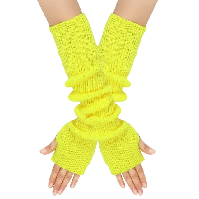 Guantes de lana de otoño e invierno para mujer, cálidos, de color sólido, acrílico, con brazo alargado, manga larga para usar con los dedos, a la moda