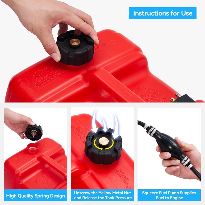 Towallmark 3 Gallon Portable Gas Tank, Marine Fuel Tank, Outboard Fuel Tank with Hose and I Handle, for Boat Marine Use