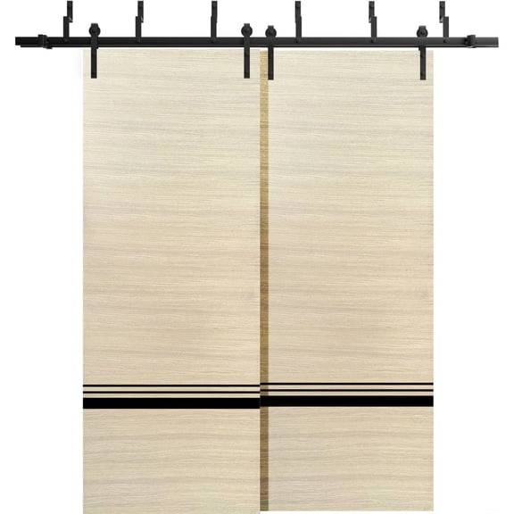Sliding Closet Barn Bypass Doors 36 x 80 inches | Planum 0012 Natural Veneer with Frosted Glass | Sturdy 6.6ft Rails Hardware Set | Wood Solid Bedroom Wardrobe Doors