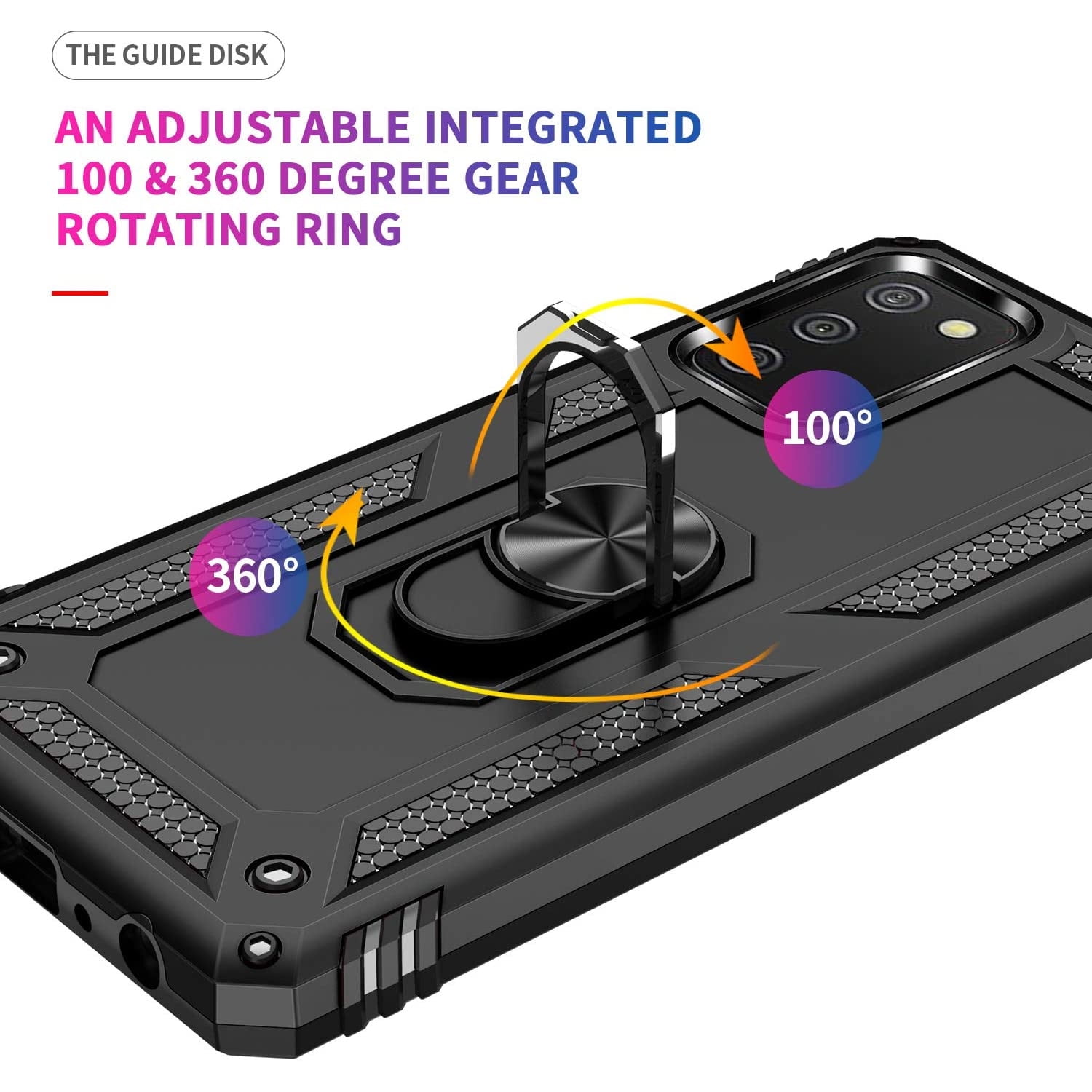 TJS Phone Case for Samsung Galaxy A03S, with [Tempered Glass Screen Protector] Impact Resistant Metal Ring Magnetic Support Kickstand Drop Protector Cover (Black)