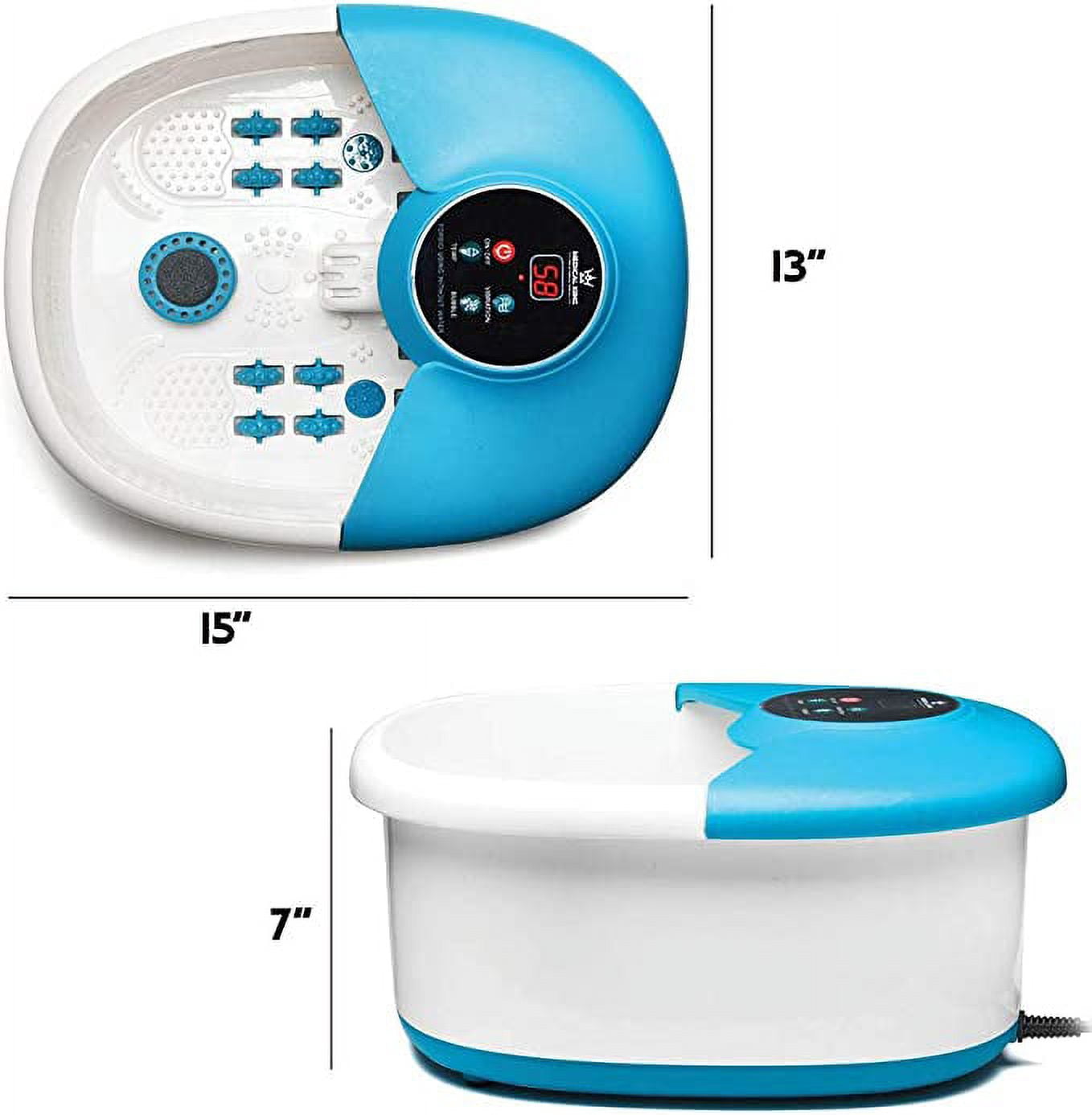 Foot Spa Massager with 14 Rollers in Foot Shape and Heat - 5 in 1 Foot Bath Massager Includes Adjustable Heating, Bubbles, Vibration, Pumice Stone, Mini Massage Points - for Stress Relief - MedicalKin