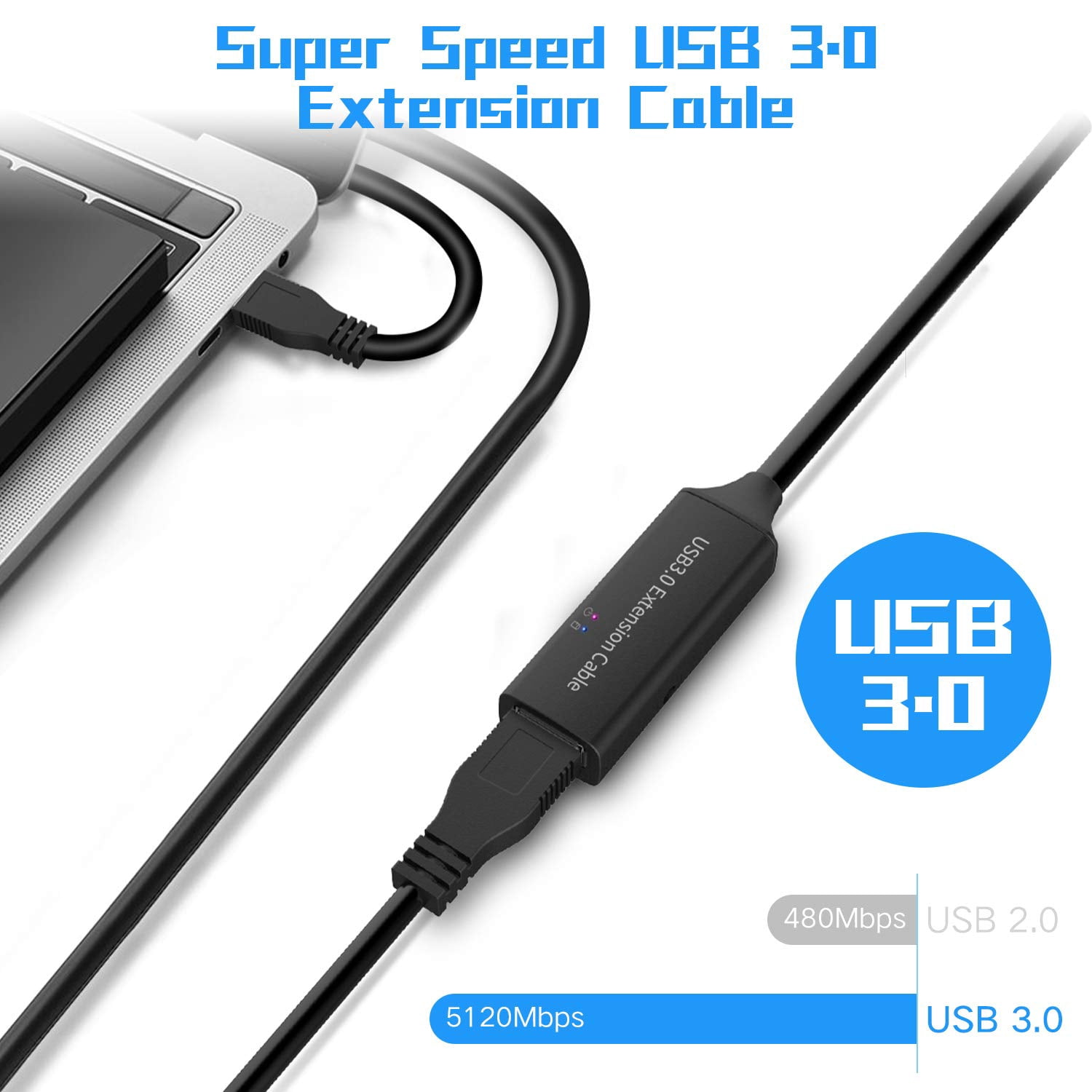 ROSONWAY 16ft USB 3.0 Active Extension Cable, Type-A Female to Male USB 3.0 Cord with Built-in Signal Booster, 5m