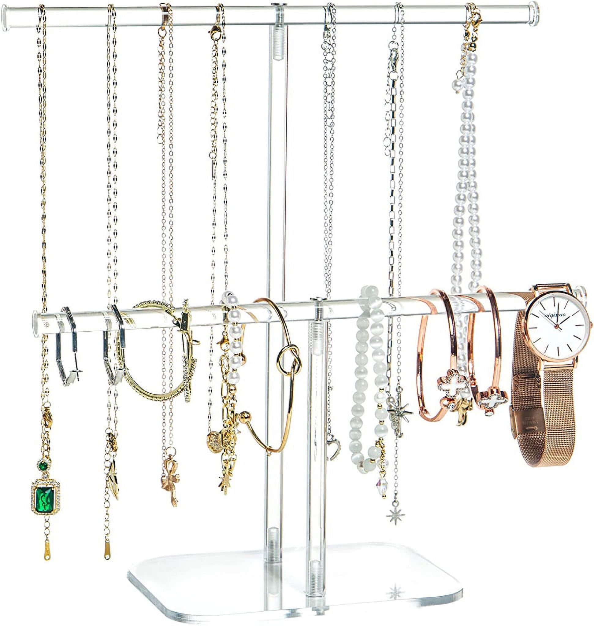 Geemin Acrylic Hairband Display Stand 2-Tier T-bar Hair Hoop Headband Hanging-Jewelry Organizer for Necklaces Bracelet Earring