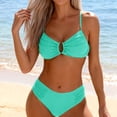 thumbnail image 2 of PBFRDSJ Bikini Sets for Women Two Piece U-Wire Cutout Triangle Bikini Mid Waist Ruched Swimsuit with Adjustable Spaghetti Straps, 2 of 6