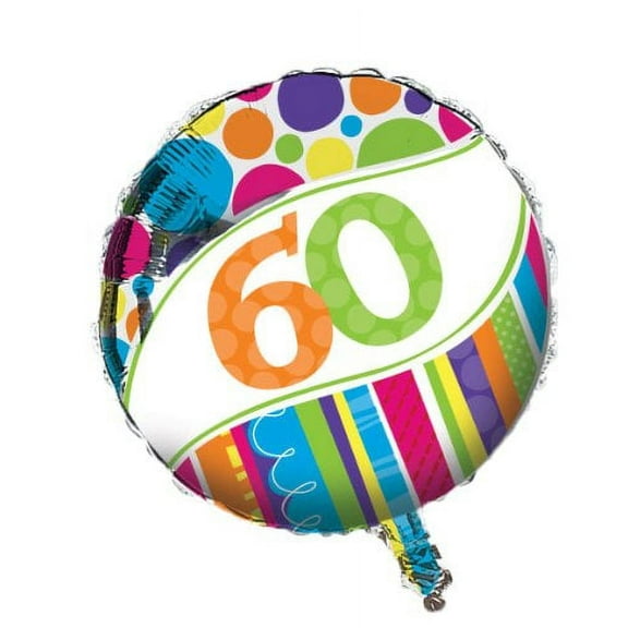 Creative Converting Bright and Bold 60th Birthday 2-Sided Round Mylar Balloon