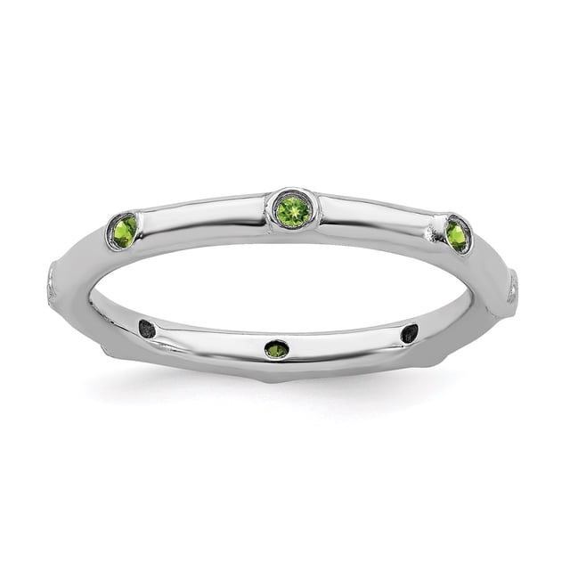 925 Sterling Silver Péridot Empilable Anneau Pierre de Naissance Août Pierre Précieuse