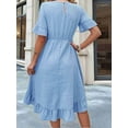 thumbnail image 4 of Women'S Short Sleeve Dresses High Waist Round Neck Solid Flounce Sleeve Ruffle Dress Sky Blue L, 4 of 8