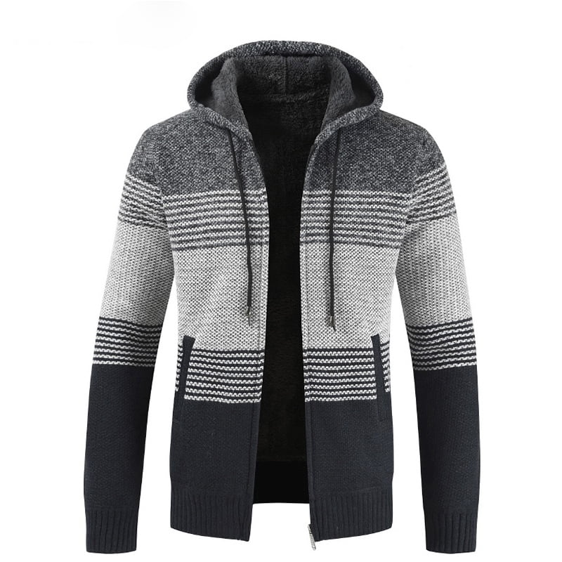 Download Hemiks - Men's Knitted Jacket Stand Collar Full-Zip Hooded ...