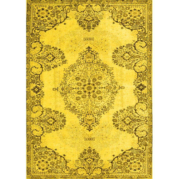 Ahgly Company Indoor Rectangle Medallion Yellow Traditional Area Rugs, 8' x 12'